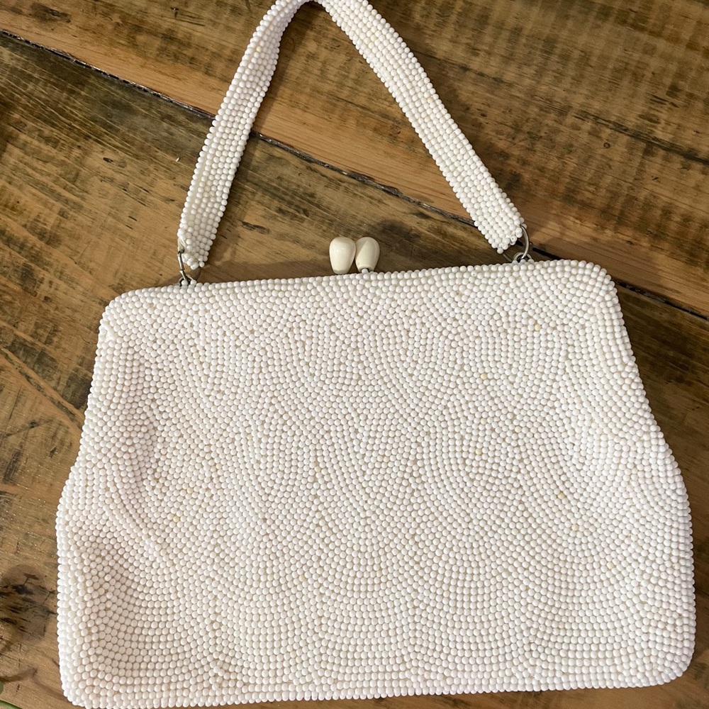 Vintage White Beaded Handbag – Made in Japan